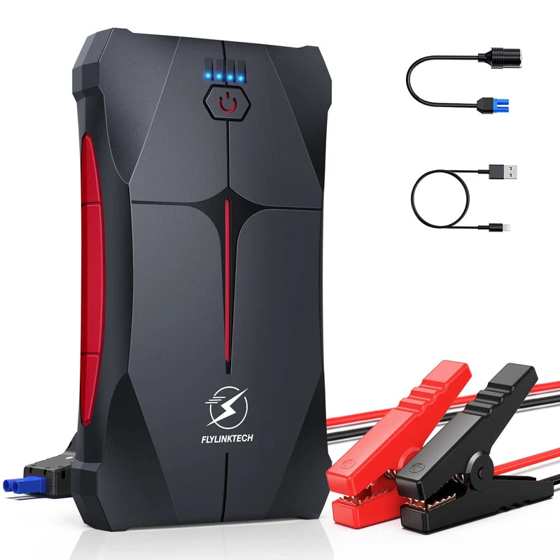 FLYLINKTECH Starthilfe Powerbank, 2000A Spitzstrom 13200mAh Tragbare Auto Starthilfe 12V für 6.0L Benzin und 5.0L Dieselmotor, IP66 Wasserdicht Starter Powerbank mit LED Taschenlampe