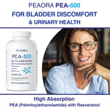 PEAORA PEA-500 - Support for Bladder, & Pelvic Discomfort | For Women & Men | Made in the USA | High-Absorption Palmitoylethanolamide & Resveratrol