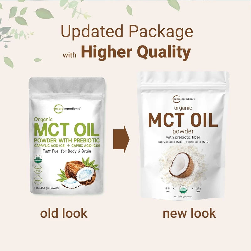 Organic MCT Oil Powder with Prebiotic Fiber,1 Pound(16 Ounce), Fast Fuel for Body and Brain, C8 MCT Oil for Coffee Creamer, No GMOs, Keto Diet, Vegan