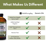 HalalEveryDay Organic Black Seed Oil - USDA Certified Cold Pressed Glass Bottle Over 1.5% Thymoquinone 3X strength Turkish Black Cumin Nigella Sativa non-GMO 100% Pure Blackseed Oil (8oz Glass Bottle)
