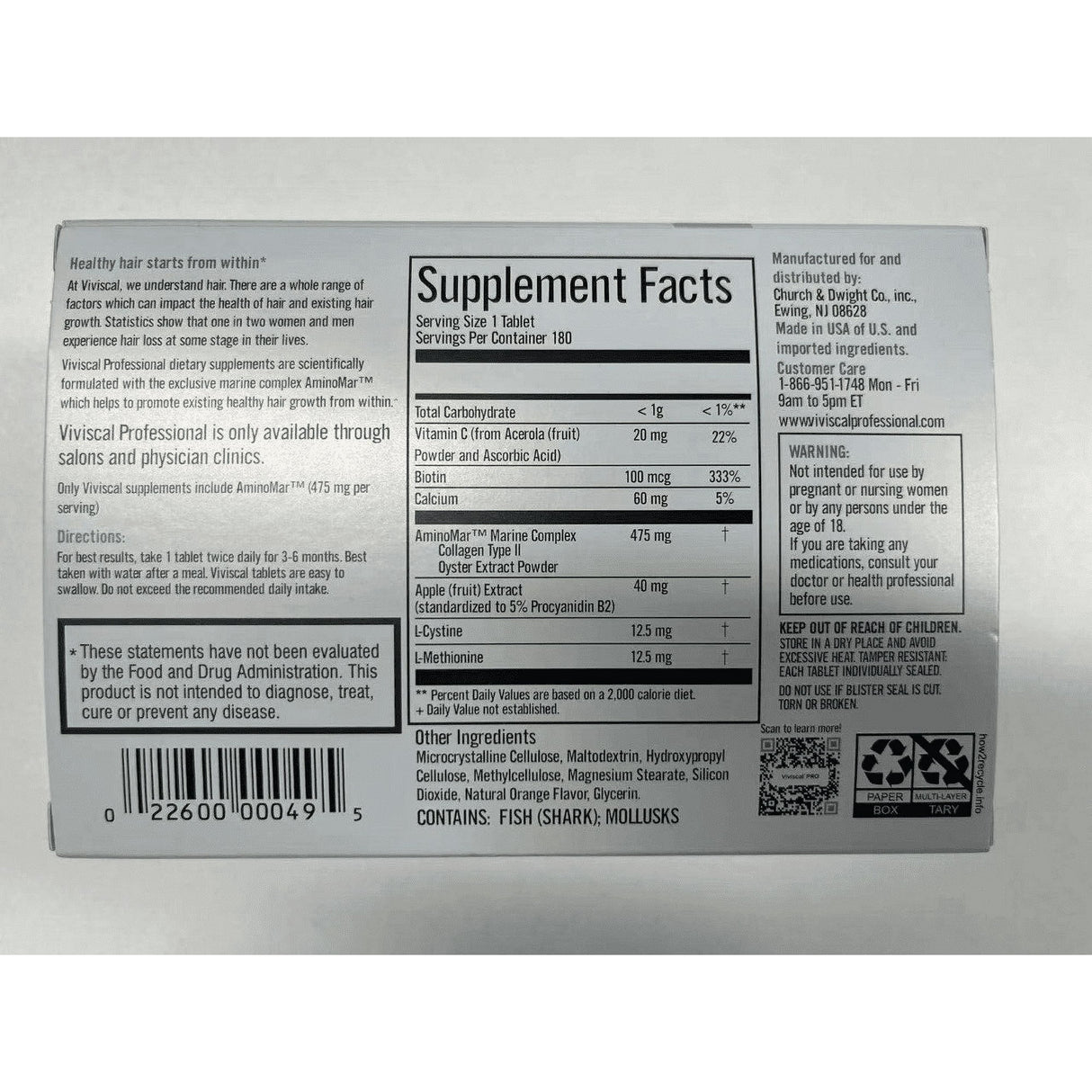 100%Authentic VIVISCAL PROFESSIONAL PRO Hair Growth 180 tablets pills