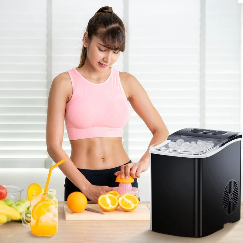 Zvoutte Ice Maker Countertop, Portable Ice Machine with Self-Cleaning, 26.5lbs/24Hrs, 9 Bullet Ice Cubes in 7 Mins, Ice Basket and Scoop, Ideal for Home, Kitchen, Bar, Camping