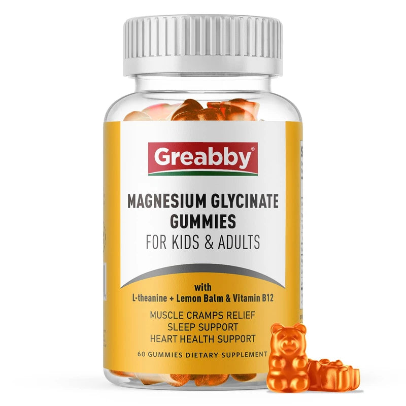 GREABBY Magnesium Glycinate Gummies for Kids & Adults - Magnesium Glycinate 300mg Chewable Supplement - Promotes Sleep, Muscle, Relaxation (60Count)