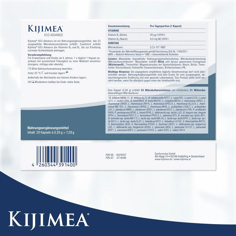 Kijimea® K53 Advance Probiotics | 53 Strains | 500+ Billion CFU | Biotin | Lactose & Gluten-Free | 84 Capsules