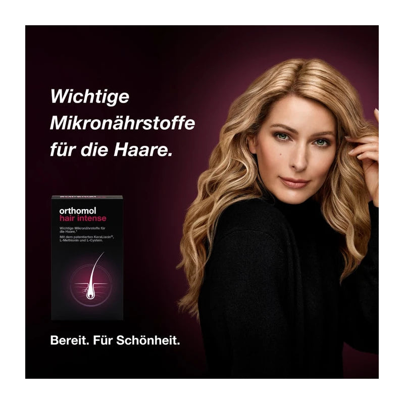 Orthomol Hair Intense - Mikronährstoffe für schönes Haar - mit Biotin, Kupfer und Zink - Kapseln, 60 pcs. Daily portions