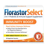 Florastor Select Immunity Boost Daily Probiotic & Immune Support Supplement for Women and Men, Saccharomyces Boulardii CNCM I-745 Plus Zinc, Vitamin C & D3 (30 Capsules)