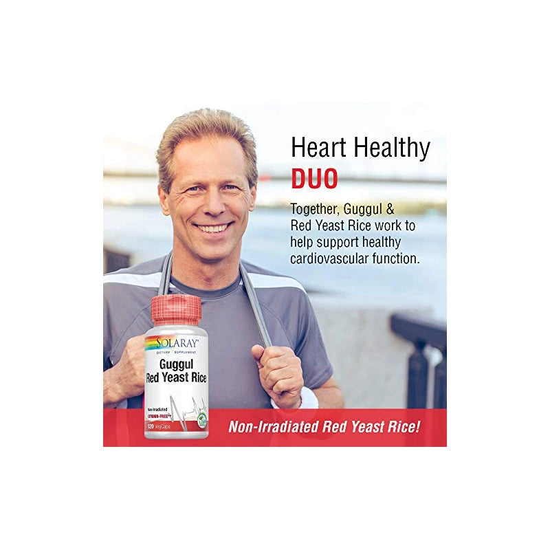 SOLARAY Guggul Gum Extract & Red Yeast Rice | Healthy Cardiovascular Function Support | Ancient Chinese Medicine & Ayurvedic Medicine Combo | 120ct