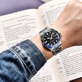 SAPPHERO GMT Watches Men's Swiss Quartz Movement Dual Time Zone 100 m Waterproof Men's Watch Elegant Business Casual Watch Men's Silver Stainless Steel Strap with Luminous Calendar Gift for Men,