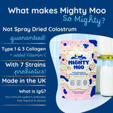 Bovine Colostrum Powder with Collagen Peptidces for Gut Health, Immune Support, Hair Growth & Beauty Supplement, Gluten Free, Sugar Free | Mighty Moo Freeze-Dried Colostrum, Unflavored, 30 Servings