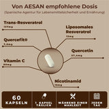 Transresveratrol Kapseln mit Quercetin + Nicotinamid und Vitamin C | Gewichtsreduktion, Antioxidans und Anti-Aging Kapseln | Maximale Absorption | Vegan und frei von Allergenen