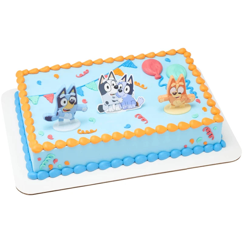 DecoSet® Bluey Dance Mode - Decoración para tartas de 3 piezas con cifras de bingo y azul y magdalenas y calcetines de polietileno, para cumpleaños, fiestas, celebración