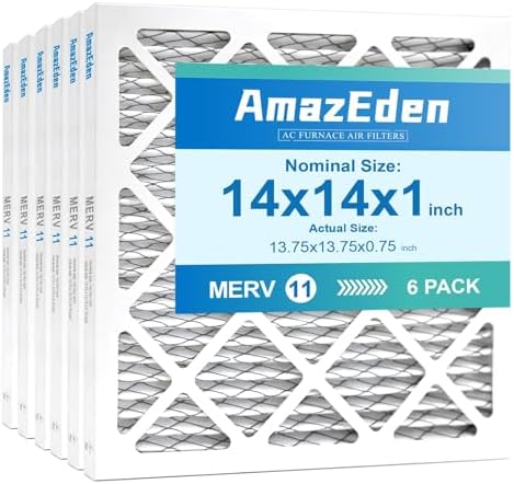 14x14x1 AC Air Filter MERV 11 (6-Pack) MPR 1000 FPR 7 HVAC Furnace Pleated Filters Dust Defense Replacement for Home (Actual Size: 13.75x13.75x0.75 Inches)