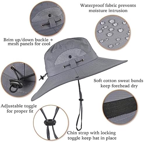 Outdoor Wide Brim Sun Hat with 2 Solar Fan Sun Bucket Hat for Men Women UPF 50+ Bucket Fishing & Beach Hat with Fan Built in