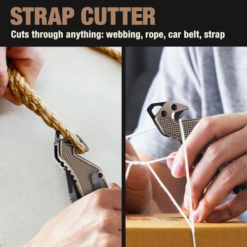 Legal Pocket Knife Coyote Tan - 2.95” Sharp Serrated Edge Blade - Multi Tool with Seatbelt Cutter, Glass Breaker & Clip - Cool Folding Knives for EDC Camping Fishing - Birthday Gifts for Men 6680 T