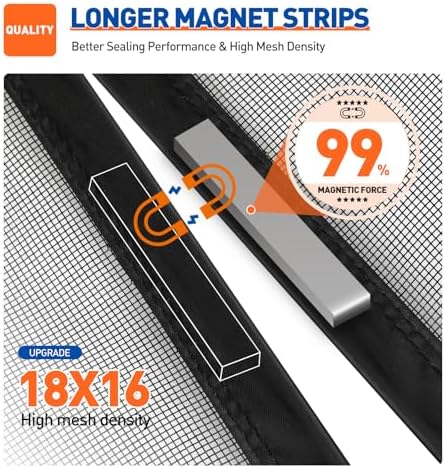 MAGZO Magnetic Screen Door Fit Door Size 48 x 80 Inch, Screen Size 50" x 81" Strong Magnet Mesh with Reinforced Hook & Loop for French, Sliding and Patio Entrances, Black