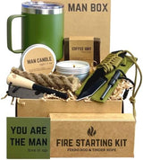 Man Box, Gift Box for Men- Birthday Gifts for Men, Mens Gift Basket, Gifts for Him- Cool Camping Gift Sets for Guys, Son, Brother, Boyfriend, Dad, Husband, Male, Friend