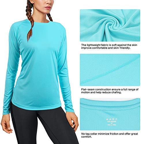 isnowood Women's Sun Protection Long Sleeve Shirts, UPF 50+ UV Rash Guard Swim Shirt, Workout Hiking Running Athletic Tops
