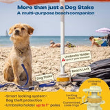 Diggo Dog Stake Beach Anchor - Dog Beach Essentials for All Dog Sizes - Unique 360° Head Rotating Combination Beach Lock System, Heavy Duty Tie Out Stake, Umbrella Sand Anchor, Designed for The Beach