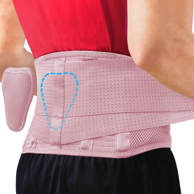 Sparthos Back Brace for Lower Back Pain - Immediate Relief from Sciatica, Herniated Disc, Scoliosis - Breathable Design With Lumbar Support Pad - For Home & Lifting At Work, For Men & Women - (Pink-M)