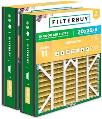 Filterbuy 20x25x5 Air Filter MERV 11 Allergen Defense (2-Pack), Pleated HVAC AC Furnace Air Filters for Trion Air Bear, Generalaire, Skuttle, and More (Actual Size: 19.63 x 24.13 x 4.88 Inches)