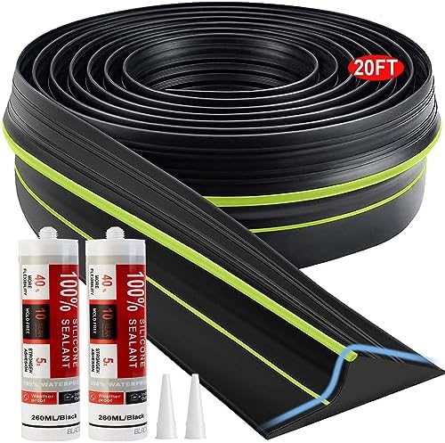 Jin&Bao Universal Garage Door Threshold Seal Strip 20FT Kit, Bottom Waterproof Rubber Weather Stripping Replacement（Green, 2 Adhesive）