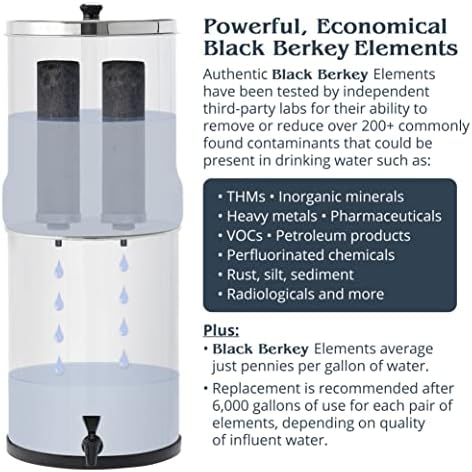 Travel Berkey Gravity-Fed Water Filter with 2 Black Berkey Elements–Enjoy Potable Water While Camping, RVing, Off-Grid, Emergencies, Every Day at Home