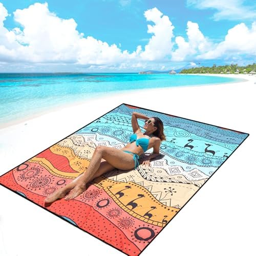 AISPARKY Beach Blanket Waterproof Sandproof, Oversized Large Beach Mat 79" X 83"/120"x108" for 1-8 Adults, Quick Drying&Compact&Lightweight, Picnic Mat Vacation Essentials for Beach Camping Travel