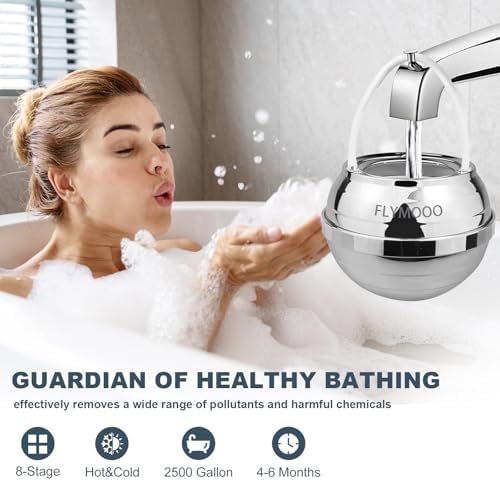 Bath Water Filter for Tub Faucet - 8 Stages Bathtub Water Filter Reduces Contaminants for Softer, Smoother Skin - 2,500 Gallons of Filtration, BPA Free (Silvery)
