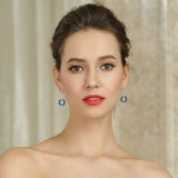 925 Sterling Silver Circle Earrings Austrian Crystal Leverback Earrings Jewelry Dangle Drop Earrings for Women (Bermuda Blue Crystal Earrings)