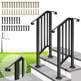 VIVOHOME 2-Pack Wrought Iron Hand Rails for Outdoor Steps – 13.5" Curved Ends and Safety Balusters Exterior Railing Kit for Porch, Deck, or Indoor Stairs (2-Step, Black)