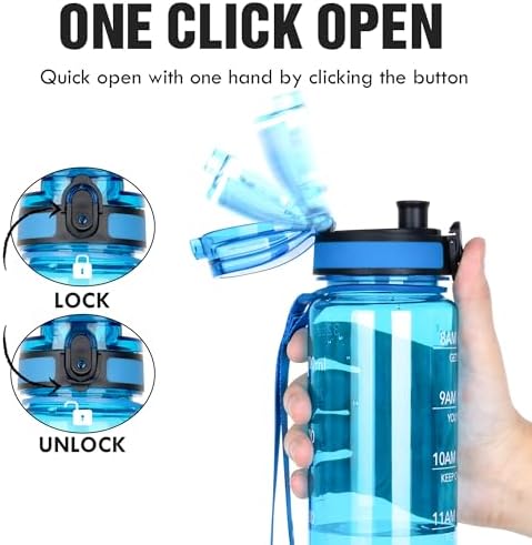 OLDLEY Water Bottle, 32oz Motivational Sports Water Bottle with Time Marker - Times to Drink - Tritan, BPA Free, Wide Mouth Leakproof, Glacial Blue (1 Bottle)