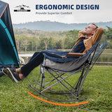 Oversized Rocking Camping Chair, Fully Padded Camp Chairs for Adults with Side Pocket and Cup Holder, Heavy-Duty 400lbs Capacity, Blue & Gray