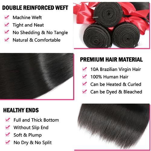 10A Brazilian Straight Hair Bundles 30 Inch 1 Single Bundle Human Hair 100% Unprocessed Virgin Raw Remy Human Hair Weave Bundles Natural Black 100g