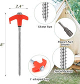 8" Screw in Tent Stakes 16PCS - Ground Anchors Screw in, Screw in Tent Stakes Heavy Duty, Galvanized - Tent Accessories, Metal Threaded Tent Spikes with Hex Head Driver and Storage Bags