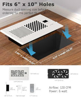 AirBlaze Z6, Register Booster Fan Fits 6”x10” Register Holes, Smart Vent Booster Fan with Thermostat Control & Remote Control, 10-Speed Control Heating Cooling AC Vent Fan (White)