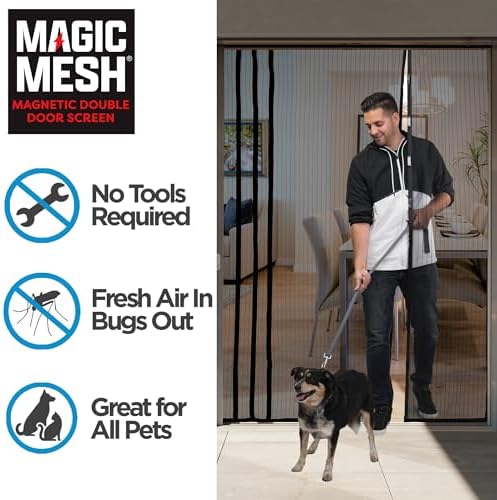 Magic Mesh Double Door | Magnetic Screen Door for Patio, French & Sliding Doors, Heavy Duty Magnetic Closure, Bug Screen for Doorways, Kid & Pet Friendly | Size 75"W x 83"H (Pack of 1)
