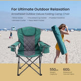 ARROWHEAD OUTDOOR Portable Folding Camping Quad Chair w/ 6-Can Cooler, Cup & Wine Glass Holders, Heavy-Duty Carrying Bag, Padded Armrests, Headrest & Seat, Supports up to 550lbs, USA-Based Support