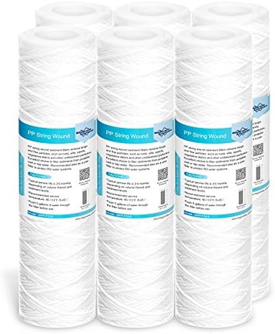 Membrane Solutions 50 Micron 10"x2.5" String Wound Whole House Water Filter Replacement Cartridge Universal Sediment Filters for Well Water - 6 Pack