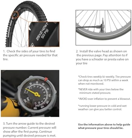 BV Bicycle Pump Durable Bike Floor Pump 17/24 inch Smart Valve Head, 160 psi, Automatically Reversible Presta and Schrader