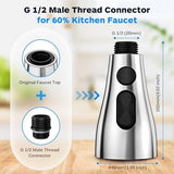 Kitchen Faucet Head Replacement 3 Modes with 12 Adapters, Pull Down Spray Head for Kitchen Faucet, Kitchen Sink Faucet Head G 1/2, Sprayer Head Replacement, Chrome