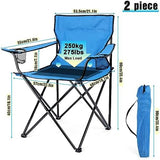 HaSteeL Foldable Camping Chair Set of 2, Folding Camp Chairs & Carrying Bags for Adults, Portable for Lawn, Outdoors, Fishing, Hiking, Travel, Picnic, Beach, Oversized & Supports 275lbs (Blue)