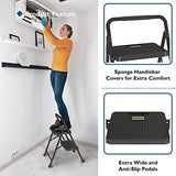BONTEC 2-Step Ladder, Folding Step Stool, 600lbs Max Load Capacity, Sturdy Steel, Non-Slip Pedals, Lightweight, Portable Steel Ladder with Convenient Handrail, Safety Design for Home & Work, Black