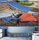 HAITRAL Portable Camping Cot with Mattress - Outdoor Folding Heavy Duty Sleeping Bed with Side Pocket for Adults - Oxford Single Lounge Chaise for Camping Tent Beach Office Max Load 300 LBS (Grey)