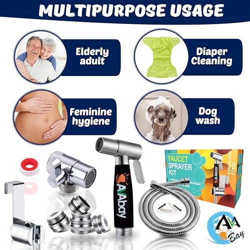 AVAbay® Sink Faucet Handheld Bidet Sprayer for Toilet I Bidet Attachment for Warm & Cold Water I Long 80" Hose Perfect for Feminine Hygiene, Cloth Diaper, Bathroom Toilet Cleaning