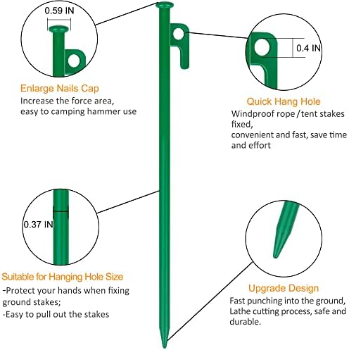 8 Pack Tent Stakes Heavy Duty 12 inch Steel Tent Pegs for Camping Unbreakable and Inflexible