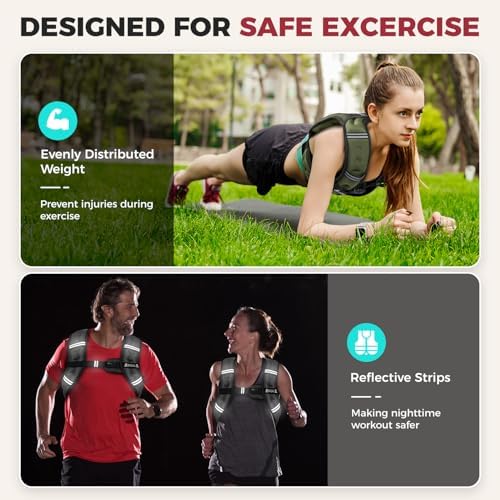 BAGAIL Weighted Vest, 5lbs/10lbs/12lbs/15lbs/20lbs/25lbs/30lbs Weight Vest with Detachable Pouch, Rucking Vest for Women, Men, Walking, Weight Loss, Training, Running