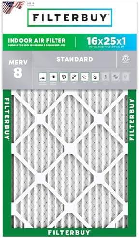 Filterbuy 16x25x1 Air Filter MERV 8 Dust Defense (1-Pack), Pleated HVAC AC Furnace Air Filters Replacement (Actual Size: 15.50 x 24.50 x 0.75 Inches)