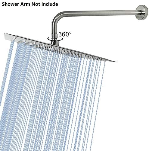 NearMoon Rain Shower Head, High Flow Stainless Steel Square Rainfall Shower, Waterfall Bath Shower Body Covering, Ceiling or Wall Mount (12 Inch, Brushed Nickel)