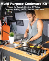 Camping Cooking Set - Camping Utensil Set Car Camping Cooking Essentials Gear for Camp Kitchen Cooking and Grilling, Stainless Steel & Silicone Ideal Gift for RV Tent Camper, Picnics, BBQs