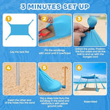 Beach Tent Canopy UPF50+ Protection, 10x10FT Beach Shade Sun Shelter Pop Up with 4 Stability Poles, Sandbags, Sand Shovels, Ground Pegs, Carrying Bag for Outdoor Family Camping Fishing Picnics